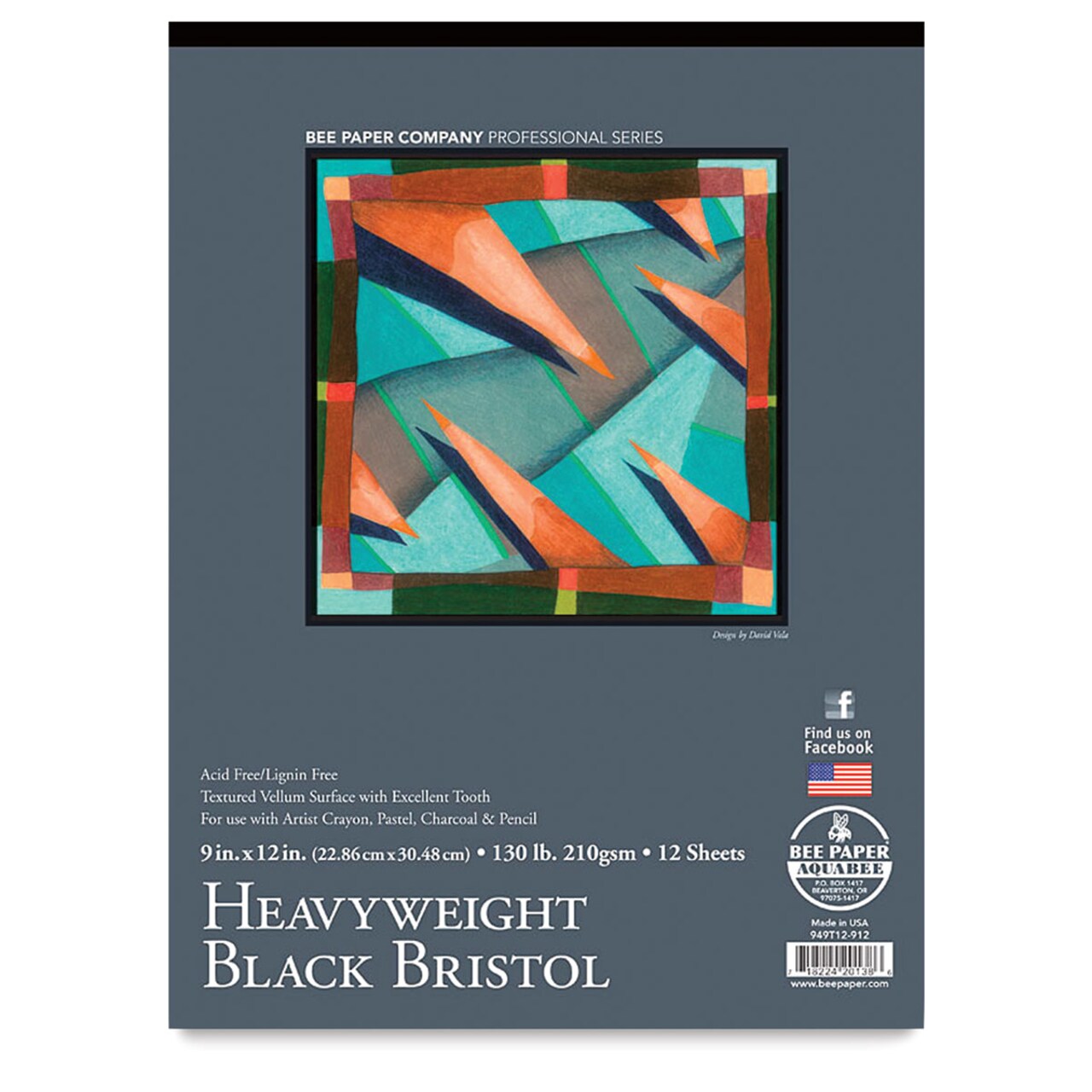Bee Paper Heavyweight Black Bristol Pad - 9" x 12", 130 lb, 12 Sheets